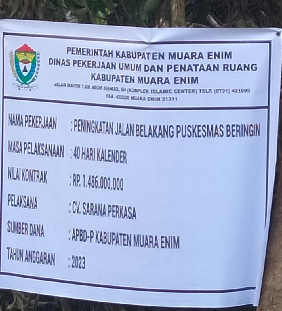 Anggaran APBD-P Kabupaten Muara Enim Sebesar Rp,1,486,000,000 Untuk Jalan Cor Beton Diduga Asal Asalan.