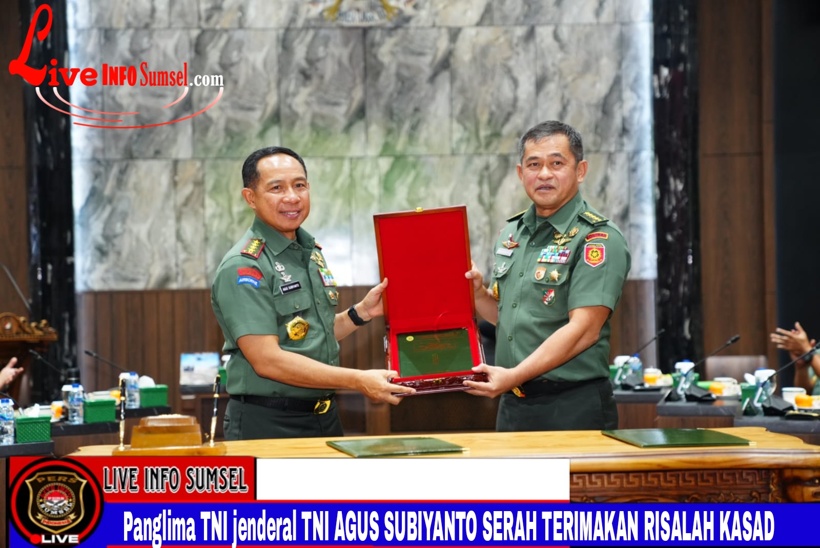 Panglima TNI Jenderal TNI Agus Subiyanto Serah Terimakan Risalah Kasad