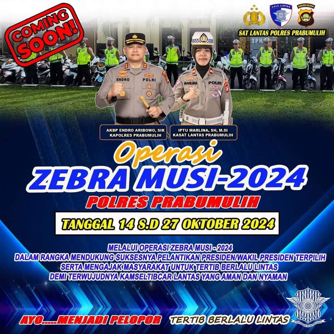 Ini Sasaran Satlantas Polres PRABUMULIH Timur Gelar Operasi Zebra Musi 2024, Mulai Tanggal 14 Hingga 27 Oktober